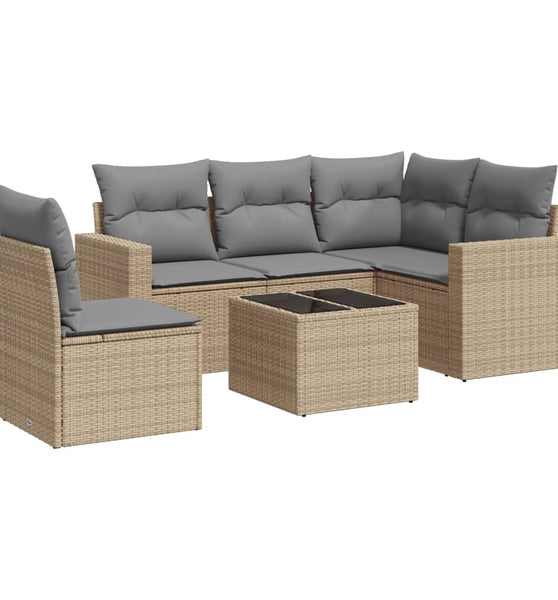 6-tlg. Garten-Sofagarnitur mit Kissen Beige Poly Rattan