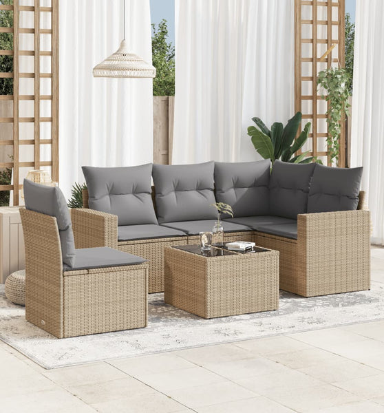 6-tlg. Garten-Sofagarnitur mit Kissen Beige Poly Rattan