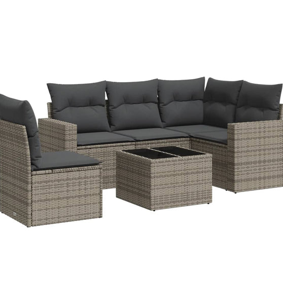 6-tlg. Garten-Sofagarnitur mit Kissen Grau Poly Rattan