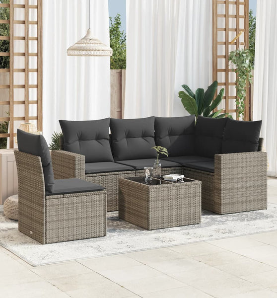 6-tlg. Garten-Sofagarnitur mit Kissen Grau Poly Rattan