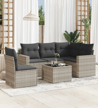 6-tlg. Garten-Sofagarnitur mit Kissen Hellgrau Poly Rattan