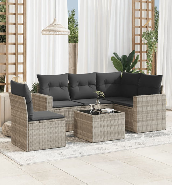 6-tlg. Garten-Sofagarnitur mit Kissen Hellgrau Poly Rattan