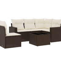 6-tlg. Garten-Sofagarnitur mit Kissen Braun Poly Rattan