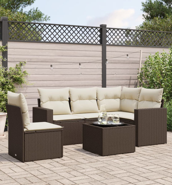 6-tlg. Garten-Sofagarnitur mit Kissen Braun Poly Rattan