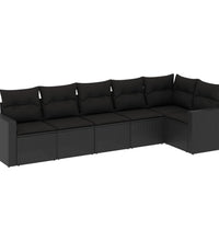 6-tlg. Garten-Sofagarnitur mit Kissen Schwarz Poly Rattan