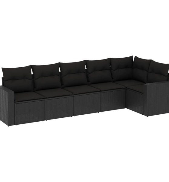 6-tlg. Garten-Sofagarnitur mit Kissen Schwarz Poly Rattan