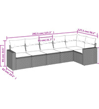 6-tlg. Garten-Sofagarnitur mit Kissen Schwarz Poly Rattan