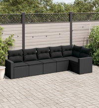 6-tlg. Garten-Sofagarnitur mit Kissen Schwarz Poly Rattan