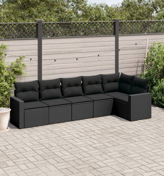 6-tlg. Garten-Sofagarnitur mit Kissen Schwarz Poly Rattan