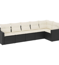 6-tlg. Garten-Sofagarnitur mit Kissen Schwarz Poly Rattan