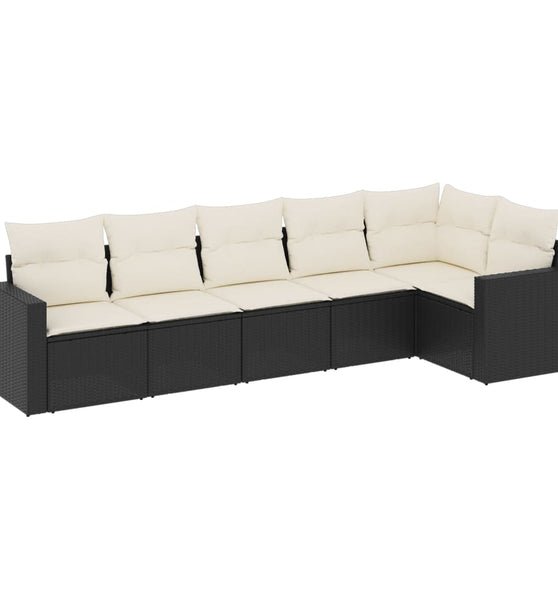 6-tlg. Garten-Sofagarnitur mit Kissen Schwarz Poly Rattan