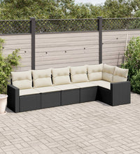 6-tlg. Garten-Sofagarnitur mit Kissen Schwarz Poly Rattan