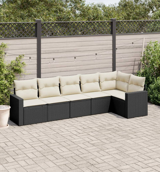 6-tlg. Garten-Sofagarnitur mit Kissen Schwarz Poly Rattan