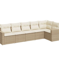 6-tlg. Garten-Sofagarnitur mit Kissen Beige Poly Rattan