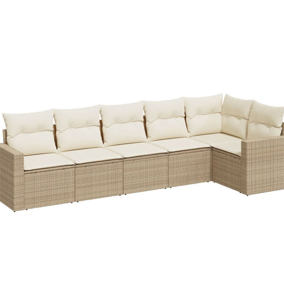 6-tlg. Garten-Sofagarnitur mit Kissen Beige Poly Rattan