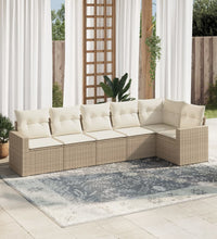 6-tlg. Garten-Sofagarnitur mit Kissen Beige Poly Rattan