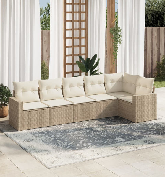 6-tlg. Garten-Sofagarnitur mit Kissen Beige Poly Rattan