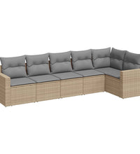 6-tlg. Garten-Sofagarnitur mit Kissen Beige Poly Rattan