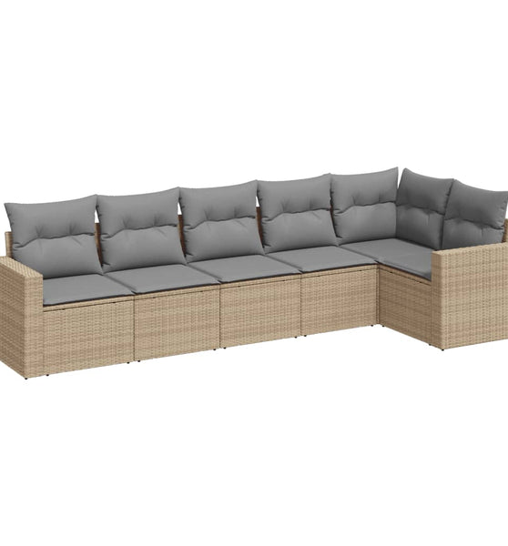 6-tlg. Garten-Sofagarnitur mit Kissen Beige Poly Rattan