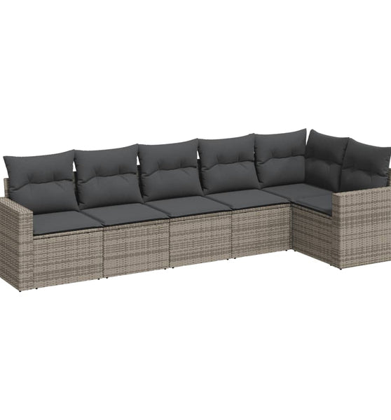 6-tlg. Garten-Sofagarnitur mit Kissen Grau Poly Rattan
