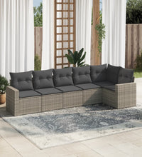 6-tlg. Garten-Sofagarnitur mit Kissen Grau Poly Rattan