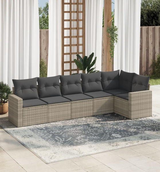 6-tlg. Garten-Sofagarnitur mit Kissen Hellgrau Poly Rattan