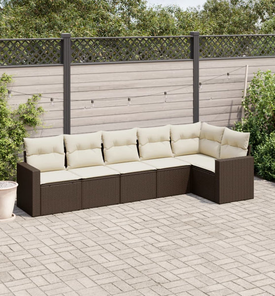 6-tlg. Garten-Sofagarnitur mit Kissen Braun Poly Rattan