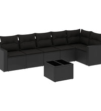 7-tlg. Garten-Sofagarnitur mit Kissen Schwarz Poly Rattan