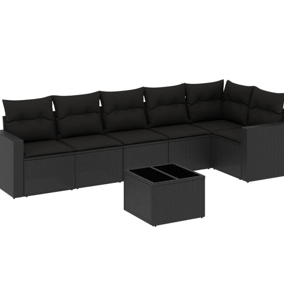 7-tlg. Garten-Sofagarnitur mit Kissen Schwarz Poly Rattan