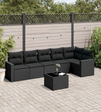 7-tlg. Garten-Sofagarnitur mit Kissen Schwarz Poly Rattan