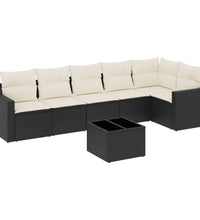 7-tlg. Garten-Sofagarnitur mit Kissen Schwarz Poly Rattan