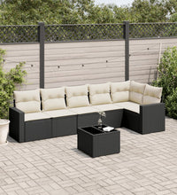 7-tlg. Garten-Sofagarnitur mit Kissen Schwarz Poly Rattan