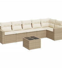 7-tlg. Garten-Sofagarnitur mit Kissen Beige Poly Rattan