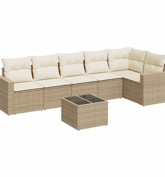 7-tlg. Garten-Sofagarnitur mit Kissen Beige Poly Rattan