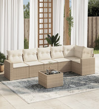 7-tlg. Garten-Sofagarnitur mit Kissen Beige Poly Rattan