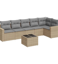 7-tlg. Garten-Sofagarnitur mit Kissen Beige Poly Rattan