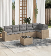 7-tlg. Garten-Sofagarnitur mit Kissen Beige Poly Rattan