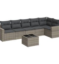 7-tlg. Garten-Sofagarnitur mit Kissen Grau Poly Rattan