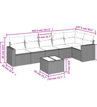7-tlg. Garten-Sofagarnitur mit Kissen Grau Poly Rattan