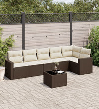 7-tlg. Garten-Sofagarnitur mit Kissen Braun Poly Rattan