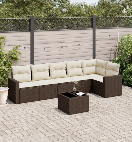 7-tlg. Garten-Sofagarnitur mit Kissen Braun Poly Rattan