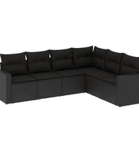 6-tlg. Garten-Sofagarnitur mit Kissen Schwarz Poly Rattan