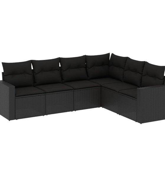 6-tlg. Garten-Sofagarnitur mit Kissen Schwarz Poly Rattan