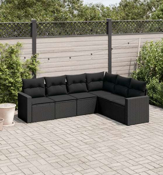 6-tlg. Garten-Sofagarnitur mit Kissen Schwarz Poly Rattan