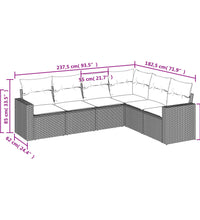 6-tlg. Garten-Sofagarnitur mit Kissen Schwarz Poly Rattan