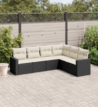 6-tlg. Garten-Sofagarnitur mit Kissen Schwarz Poly Rattan