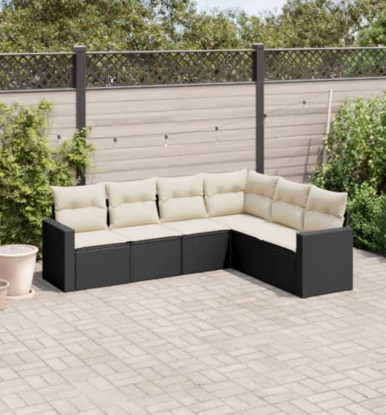 6-tlg. Garten-Sofagarnitur mit Kissen Schwarz Poly Rattan