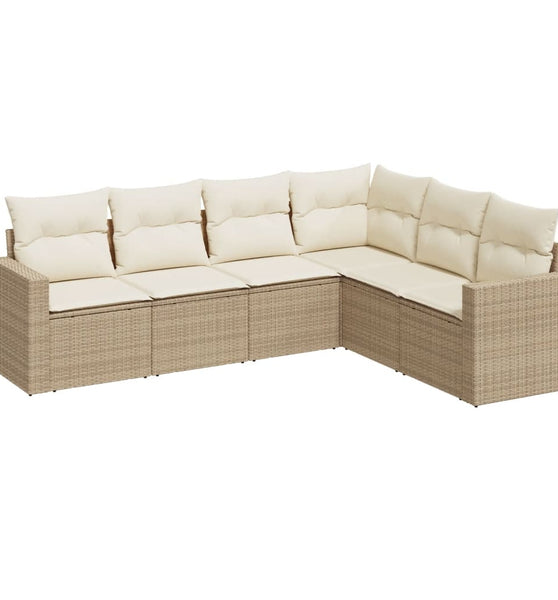 6-tlg. Garten-Sofagarnitur mit Kissen Beige Poly Rattan