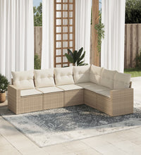 6-tlg. Garten-Sofagarnitur mit Kissen Beige Poly Rattan