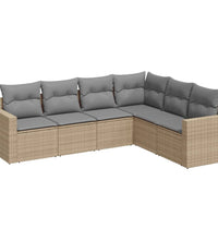 6-tlg. Garten-Sofagarnitur mit Kissen Beige Poly Rattan